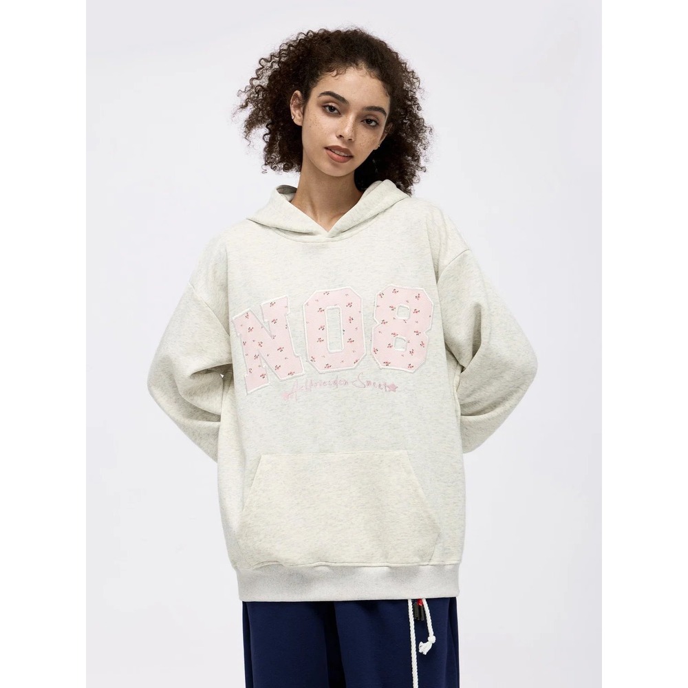 Aelfric Eden Oversized N08 Graphic Hoodie Heather Gray Pink Floral Patchwork M
